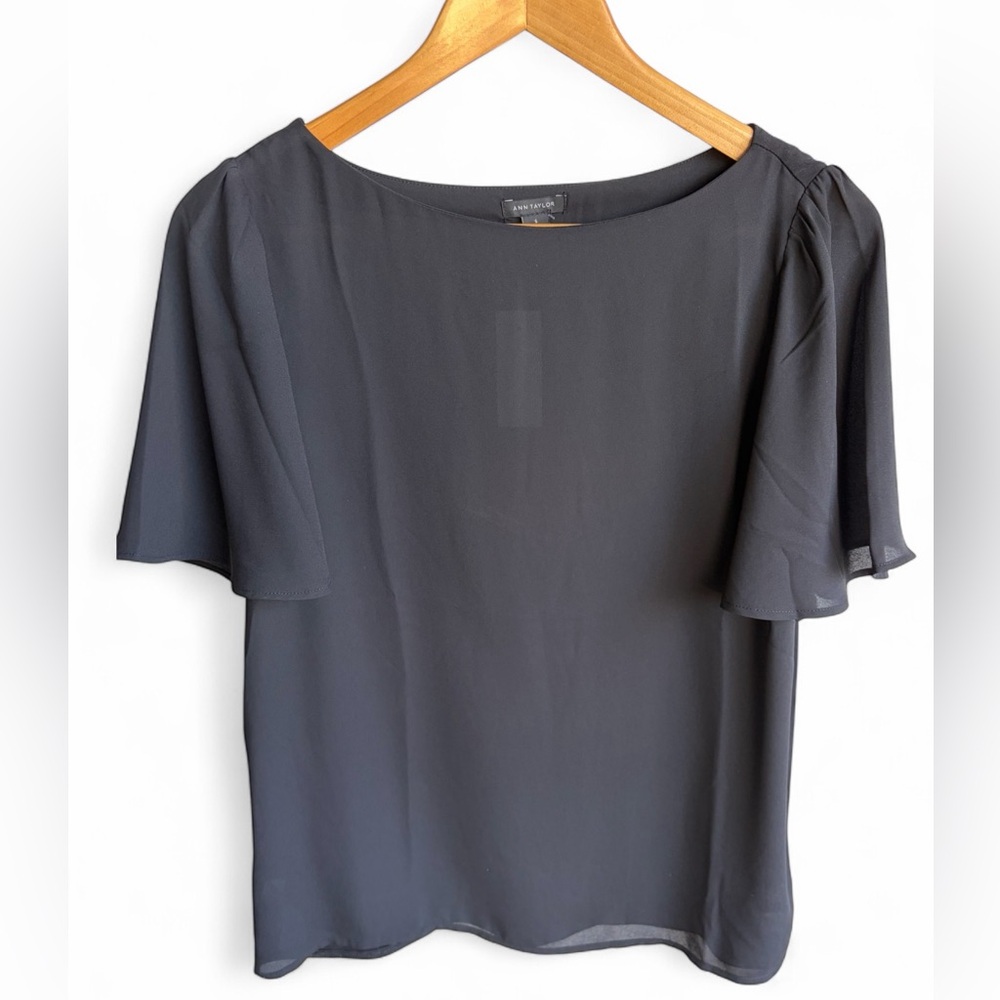Ann Taylor Black Flutter Sleeve Blouse